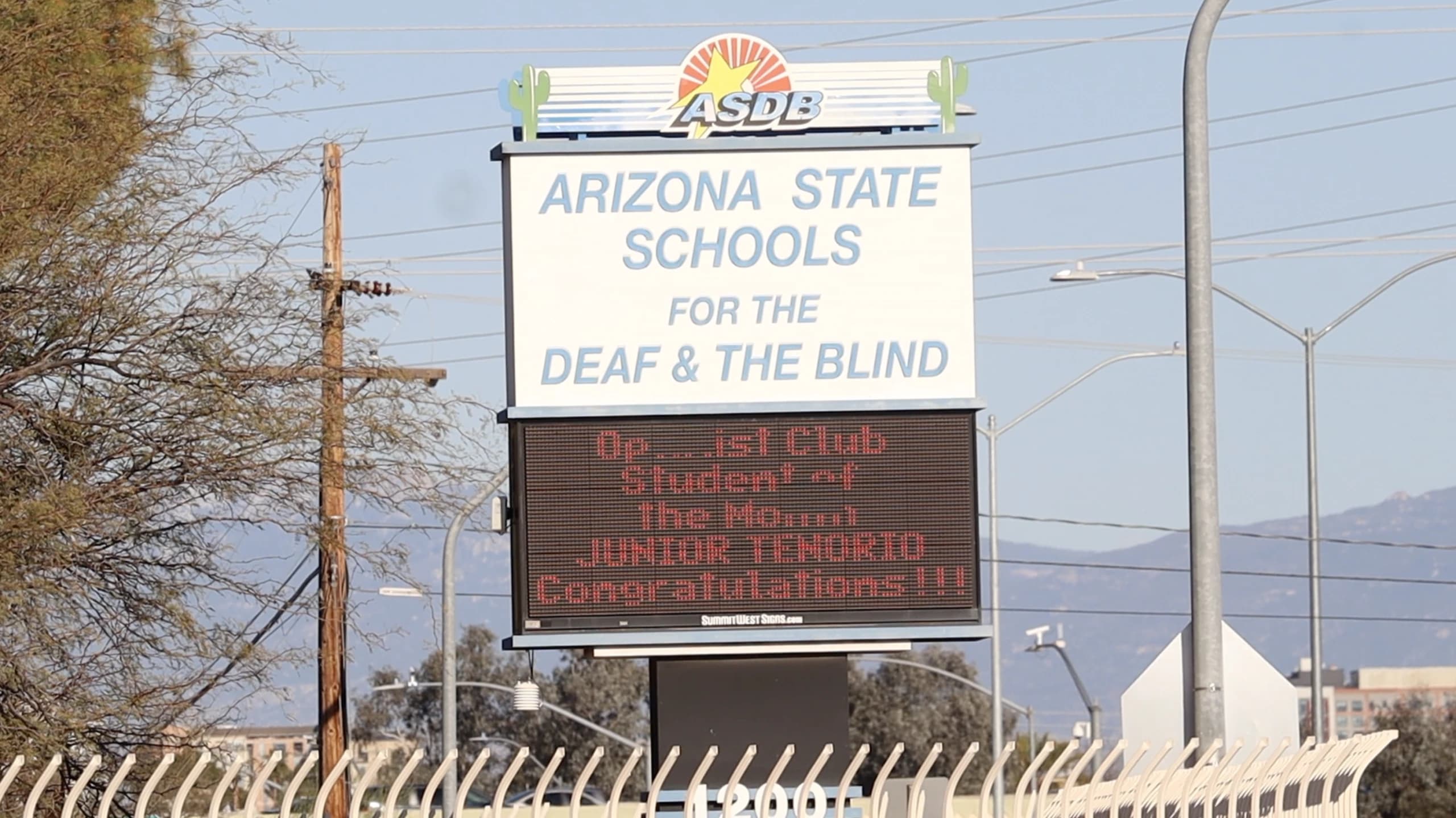 Sign for the Arizona State Schools for the Deaf and the Blind in Tucson; the Arizona Department of Education has ordered ASDB to revisit student placements after finding special education law violations.
