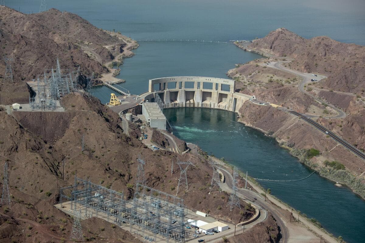 A Colorado River dam and hydroelectric facility that helps regulate flows and power — a focal point in discussions about water availability for Arizona’s proposed energy projects.