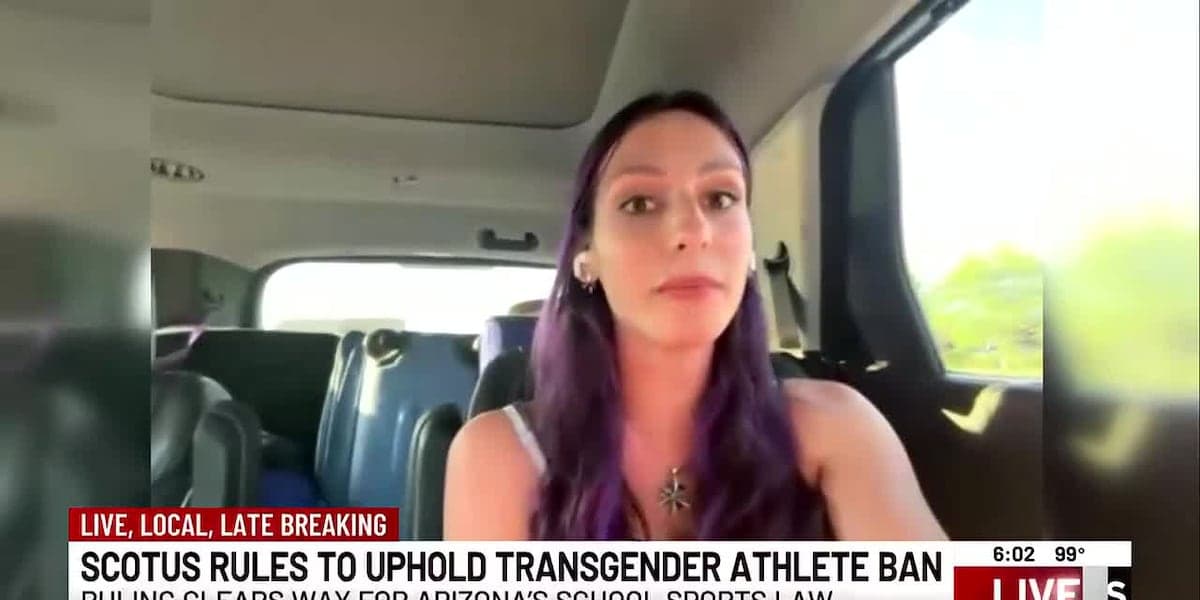 Guest shown during live news coverage after the U.S. Supreme Court upheld state bans on transgender athletes — a ruling that affects Arizona’s HCR 2003.