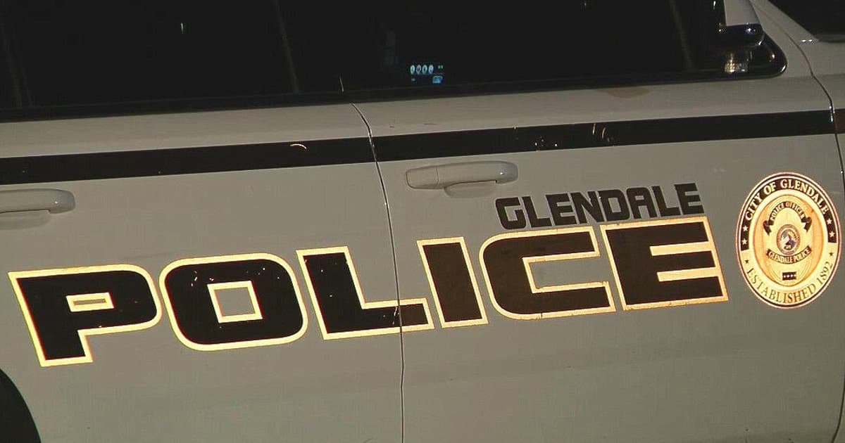 Close-up of a Glendale Police cruiser — officers were called after a reported accidental self-inflicted shooting inside a vehicle, according to Glendale Police.