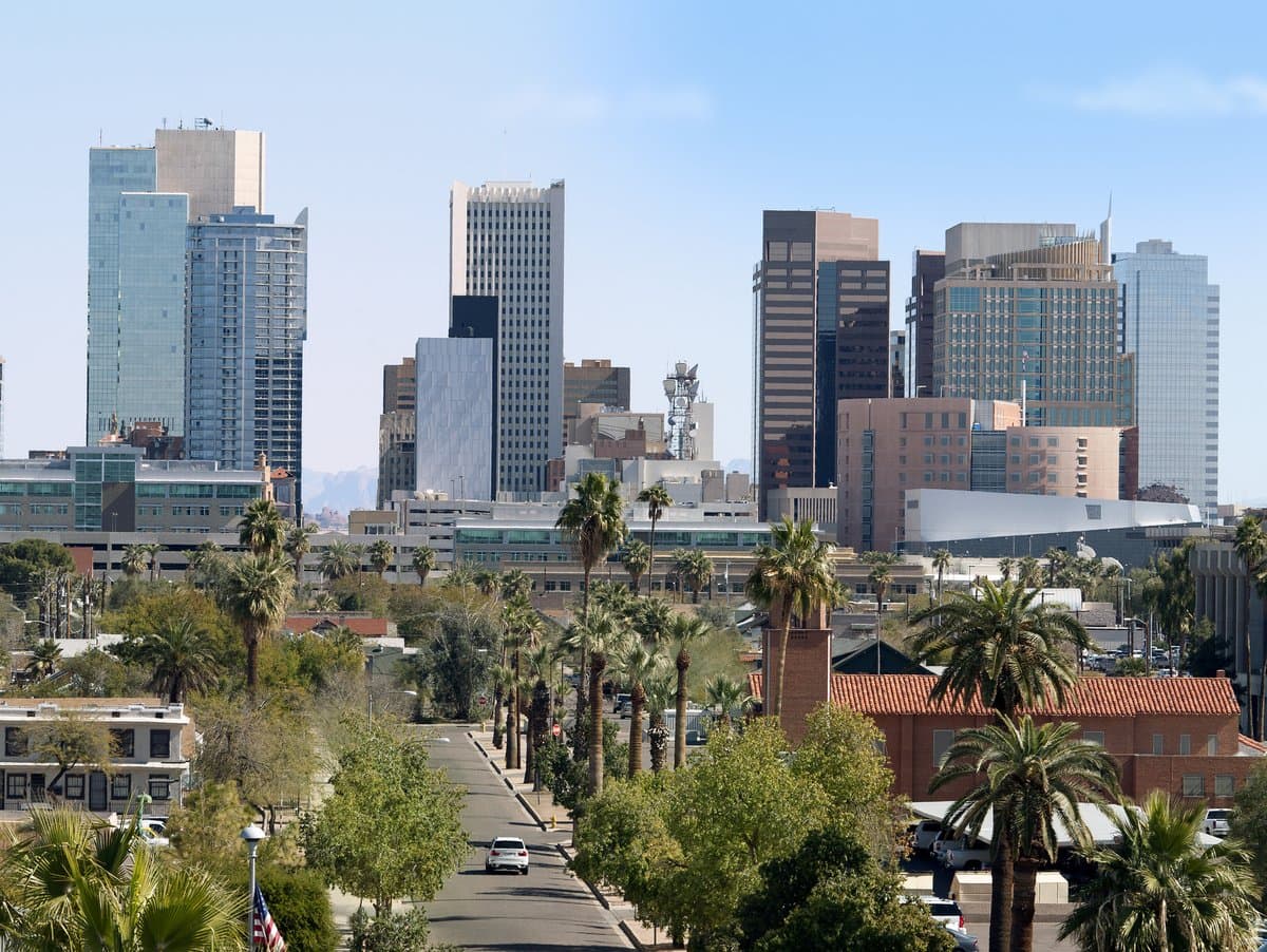Phoenix skyline: Downtown Phoenix, representing the Arizona business community surveyed in Columbia Bank’s mid‑year poll where 7 in 10 firms say they’ll prioritize investments over cost‑cutting.