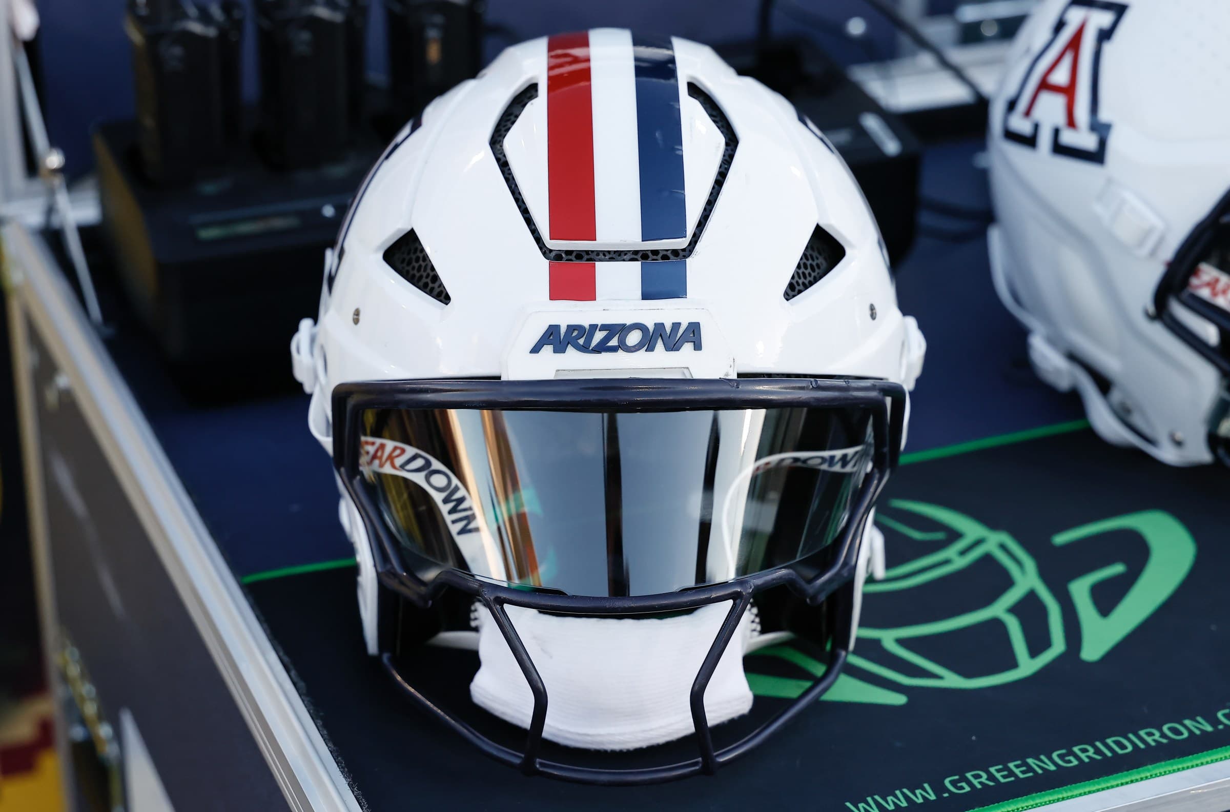 Arizona Wildcats helmet on display, a team branding detail relevant to Big 12 Media Days coverage ahead of the Tristan Bounds profile.