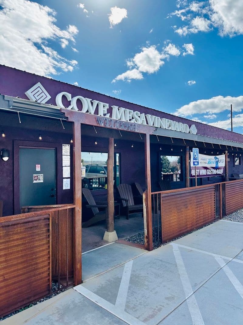 Exterior of Cove Mesa Vineyard tasting room in Arizona, the welcoming storefront visitors spot on a weekend winery escape.