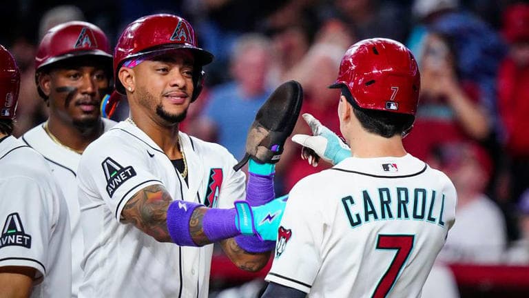 Diamondbacks players celebrate a run during the series against the Brewers, in a series Arizona ultimately lost.