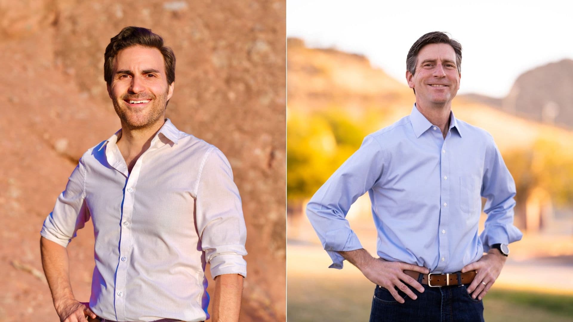 Campaign portraits of two candidates featured in Arizona legislative primary coverage as rivals vie for a spot on the ballot.