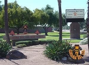 Corona del Sol High School entrance sign in Tempe, outside the campus where officials are implementing measures to curb increased rat activity.