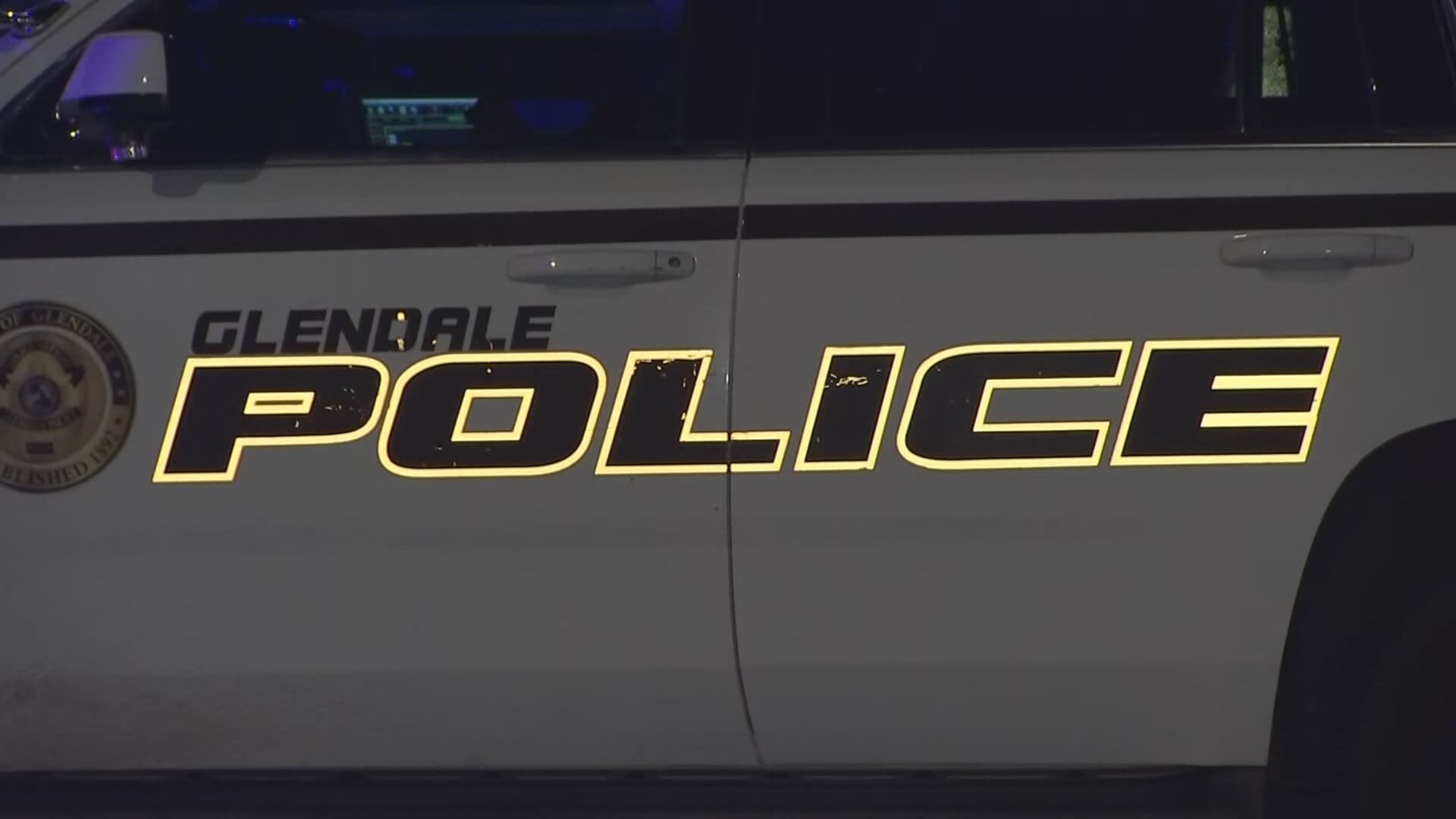 A Glendale police vehicle at the scene; Glendale officers responded to the Westgate Entertainment District after reports of multiple people shot.