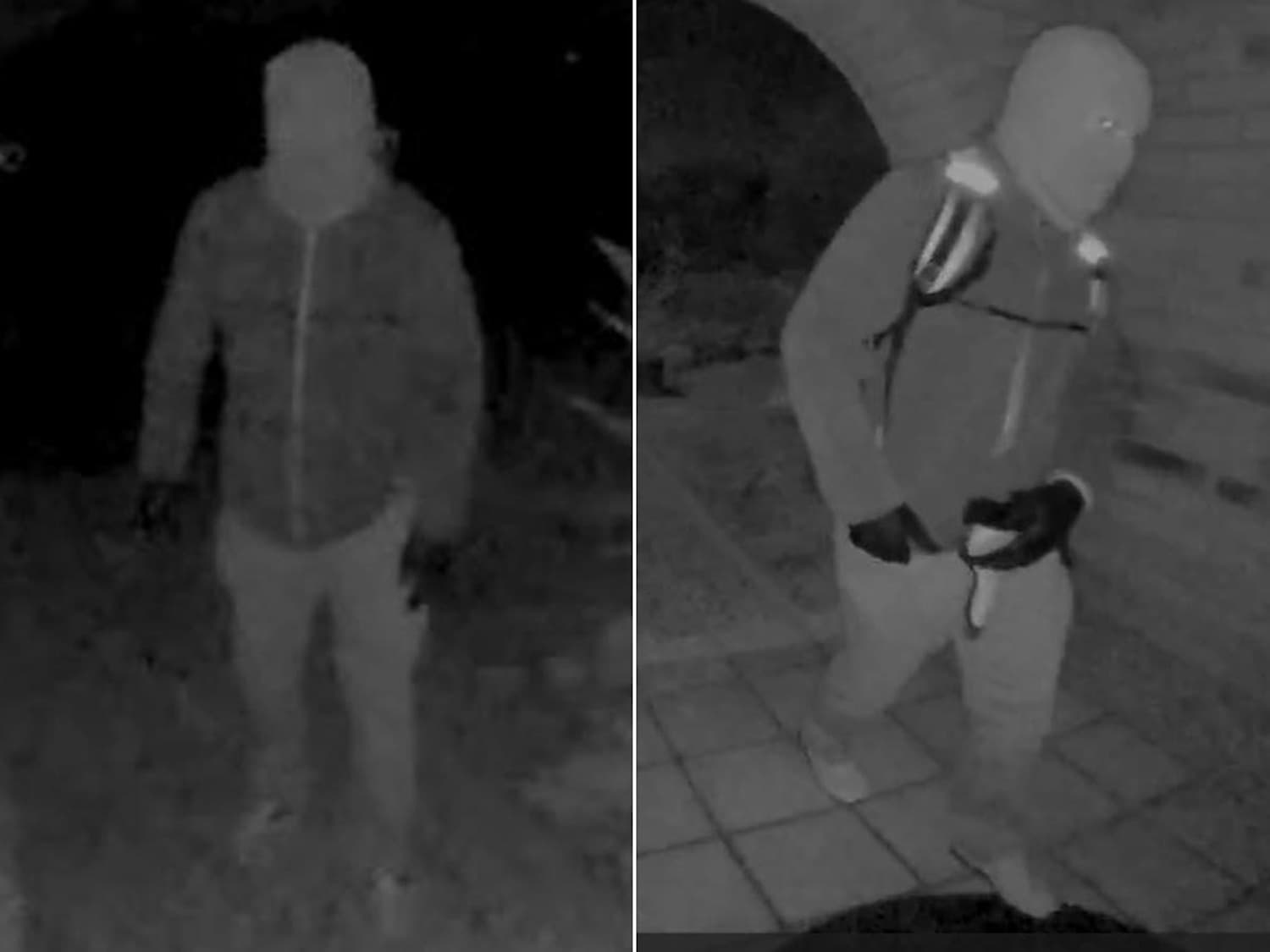 Night‑vision/thermal images released by investigators showing a masked individual near the Guthrie residence — authorities say the ransom‑note release generated only a 'slight increase' in tips.